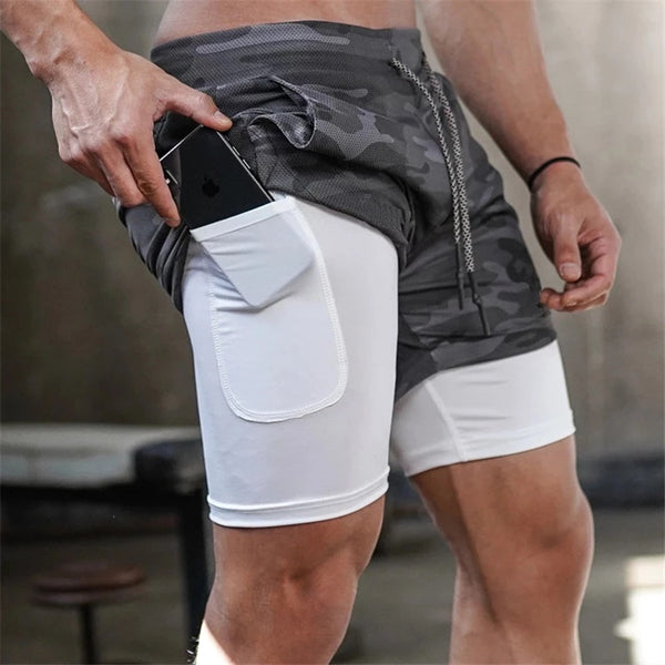 Running Shorts Men 2 In 1 Double-deck Quick Dry GYM Sport Shorts