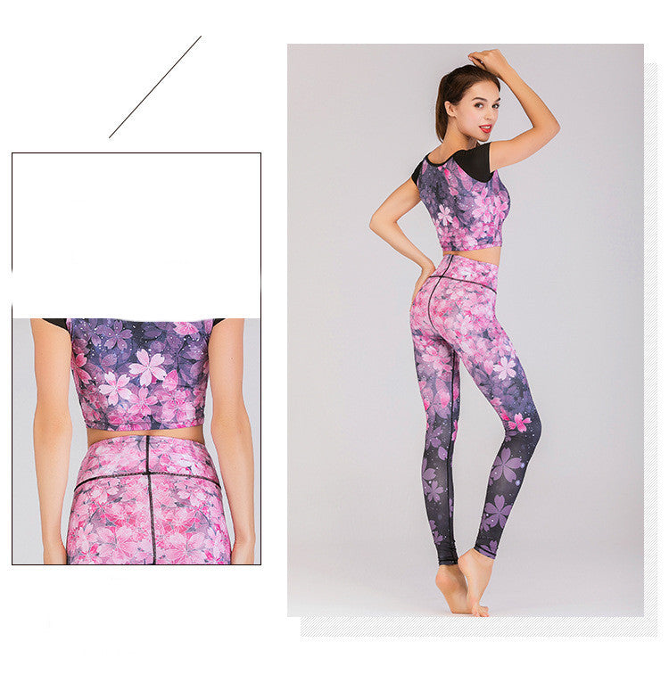 Short Sleeve Top Sports Fitness Pants Printed Yoga Suit