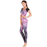 Short Sleeve Top Sports Fitness Pants Printed Yoga Suit